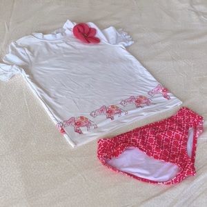 Janie and Jack White Rashguard Set with Pink Elephant Trim in size 10